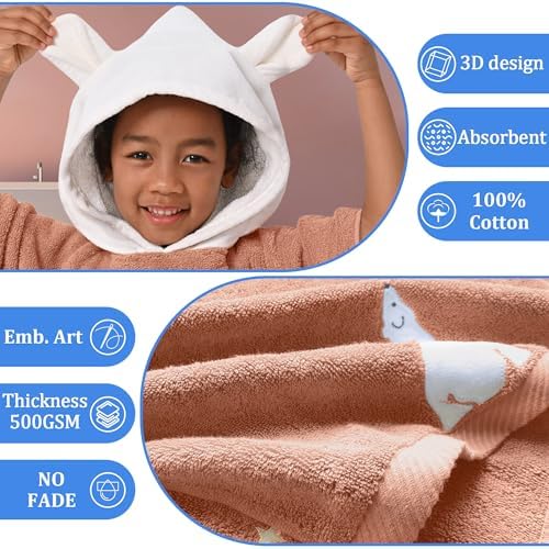 VOOVA MOVAS Toddler Bath Towel Set - 3-6 Years Cute Bear Design