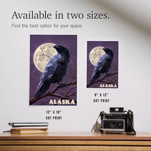 Lantern Press 8x12 Art Print Alaska Raven Moon Purple Sky