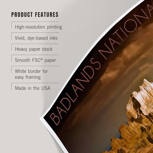 Lantern Press 8x12 Art Print Badlands National Park Stormy Sky