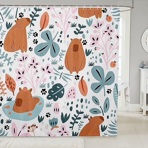 Feelyou Cartoon Capybaras Shower Curtain 72x72 Kids Bathroom Accessory Set