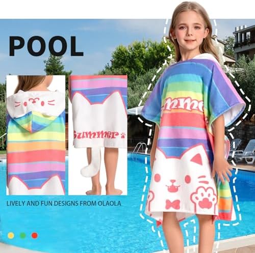 OLAOLA Striped Cat Hooded Kids Beach Towel
