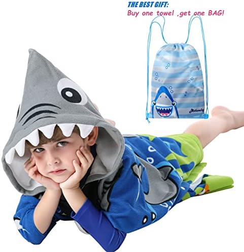 Great White Shark Theme Hooded Poncho Towel for Kids