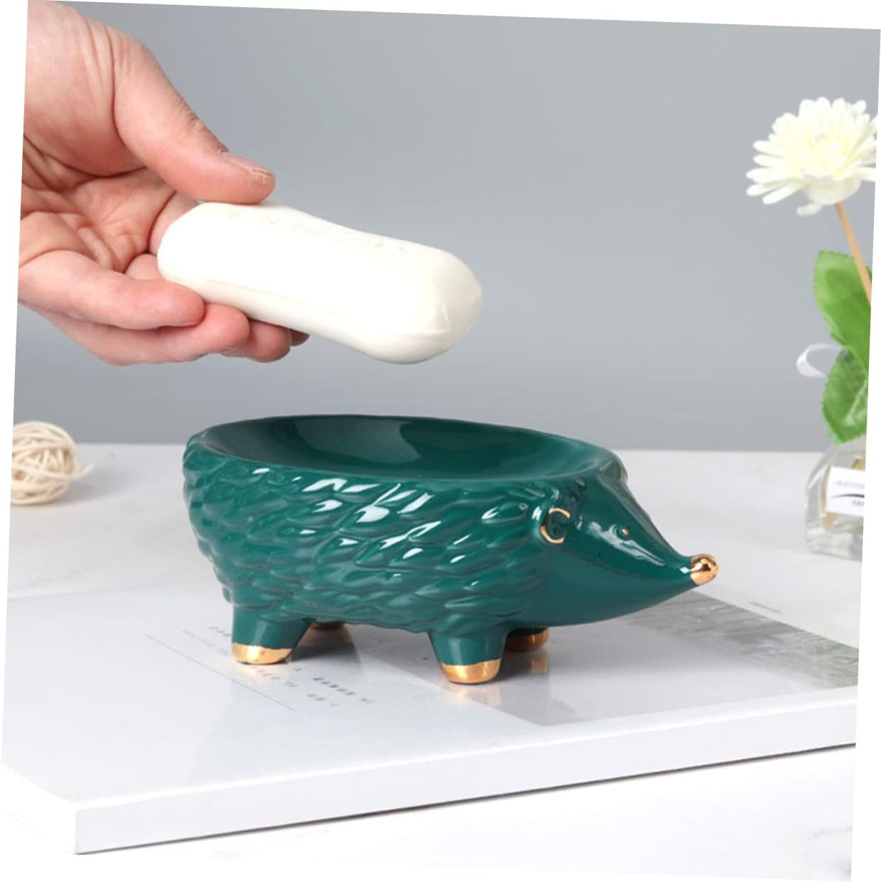 VOSAREA Ceramic Soap Stand Draining Holder for Bathroom Kitchen