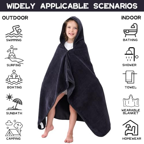 Hiturbo Kids Hooded Bath Towel - Black