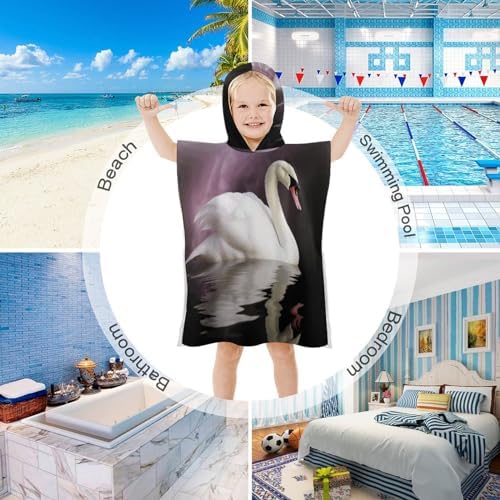 Kids Hooded Bath Towel with White Swan Print