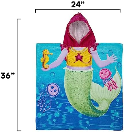 Dawhud Direct Hooded Bath Towel for Kids - Mermaid and Friends Design