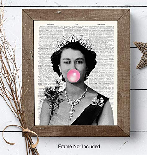 Queen Elizabeth Blowing Bubbles Funny Wall Art Print 8x10
