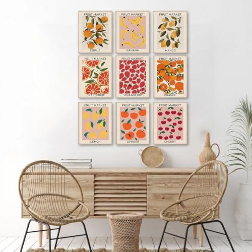 KBKBART Fruit Market Wall Art Print Set of 9