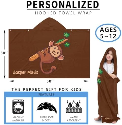 Deven Monkey Branches Personalized Hooded Bath Towel Wrap for Kids