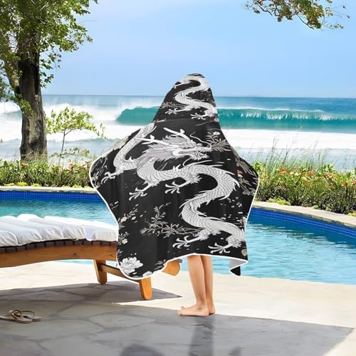 Blueangle Kids Bath Towel Wrap - Black Dragons Hooded Towel