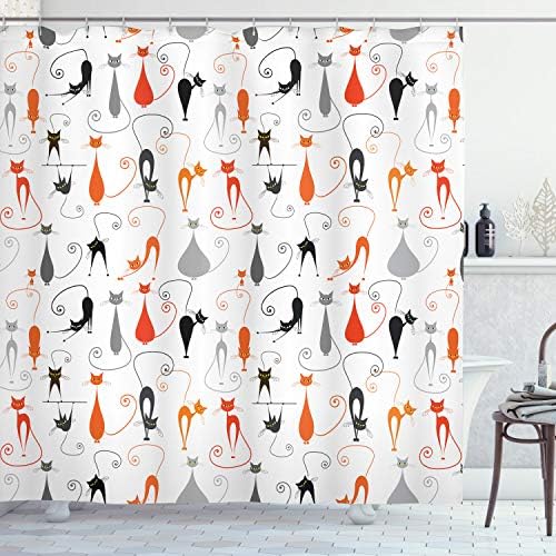 Ambesonne Cat Shower Curtain Modern Minimalist Kitten Pattern 69 x 84