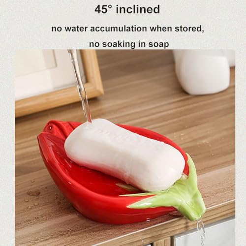 Ceramic Self Draining Soap Dish with Rose Design