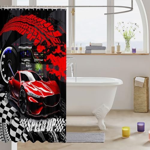 Feelyou Kids Race Car Bath Curtain Set 72x72