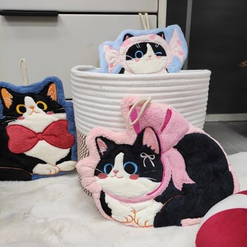 XYISWOT Cute Cat Shaped Coral Fleece Hand Towel