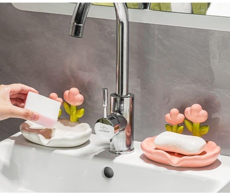 Flower Soap Dish Tray with Drainage Red