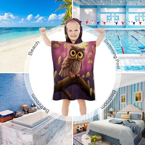 Kids Owl Print Hooded Bath Towel for Boys Girls