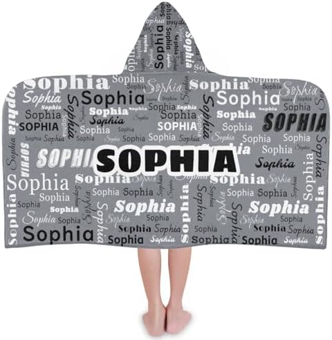 Personalized Kids Hooded Towel with Name Grey