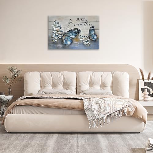 Farmhouse Blue Butterfly Wall Art Canvas Print