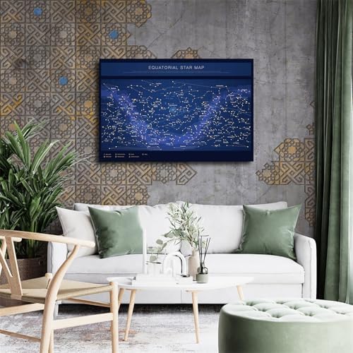 Highly Detailed Equatorial Star Map Poster Canvas Wall Art Framed