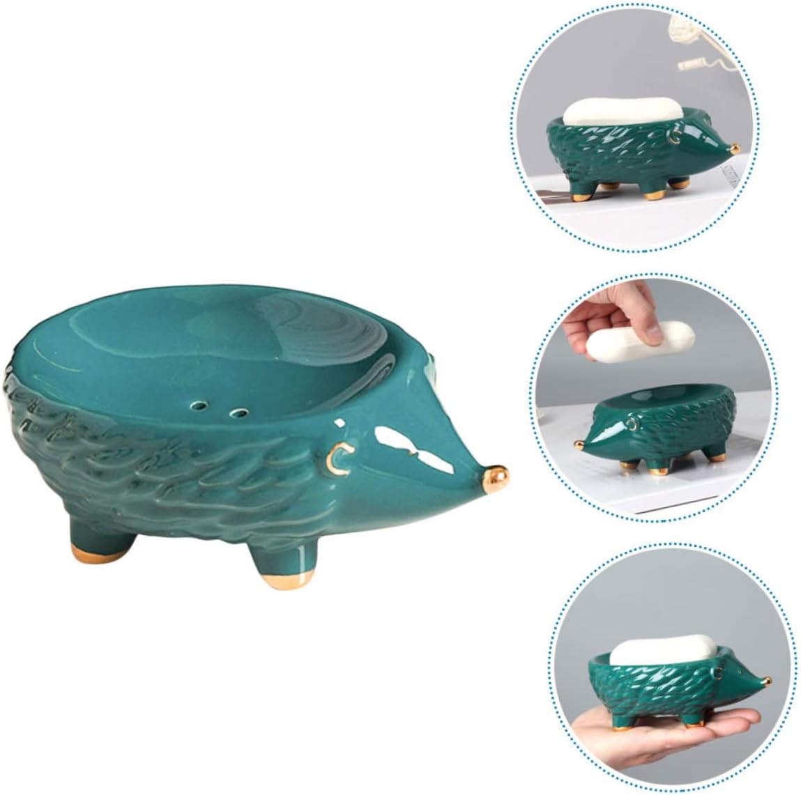 Healifty Ceramic Hedgehog Soap Holder with Drainage