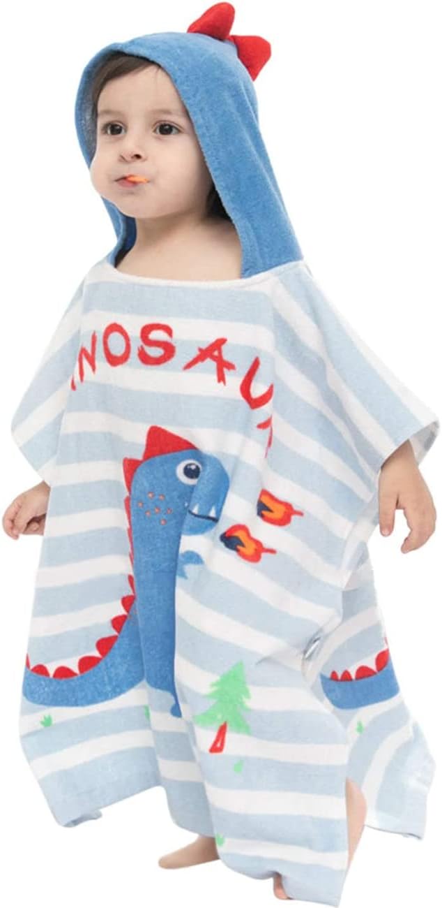 Kids Hooded Beach Towel Poncho with Animal Pattern