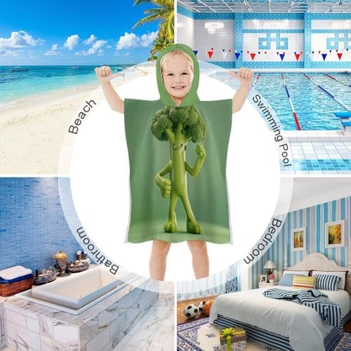 Kids Hooded Bath Towel with Green Broccoli Design