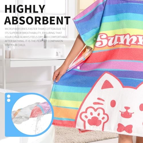OLAOLA Striped Cat Hooded Kids Beach Towel