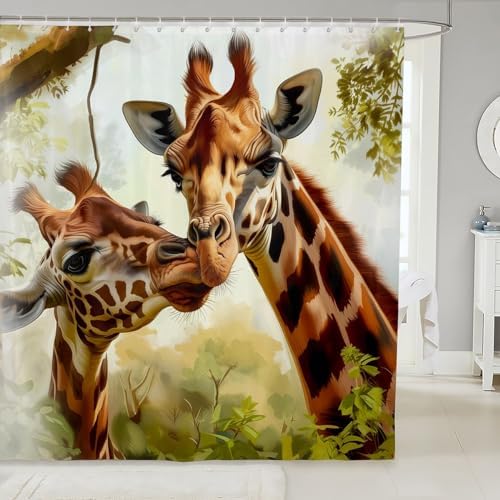 Kids Giraffe Shower Curtain Waterproof Cartoon Jungle Wildlife Set