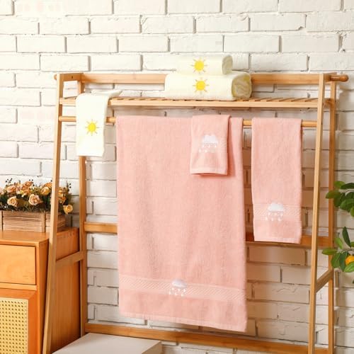 6 Pcs Kids Girls Bath Towel Set 100 Cotton Soft Embroidered