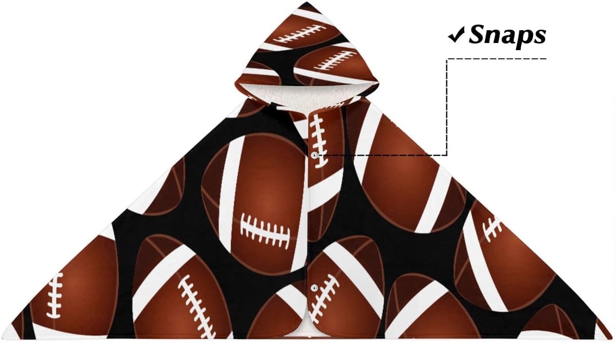 Rugby Ball Pattern Kids Hooded Bath Towel