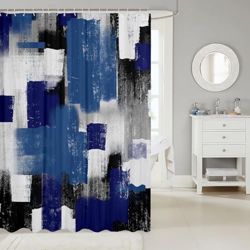 Feelyou Blue Grey White Shower Curtain Set 72x72 Modern Striped Art