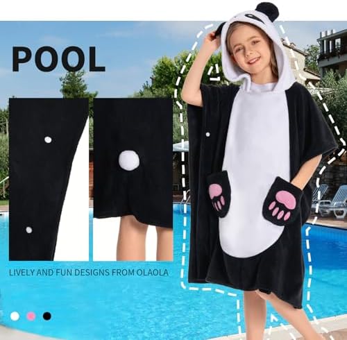 OLAOLA Panda Hooded Kids Beach Towel for 3-12 Years