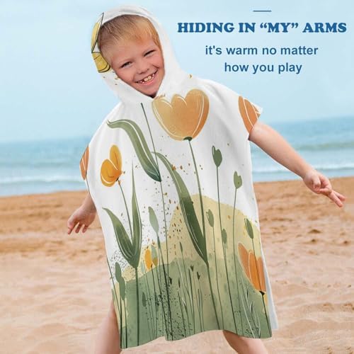 Kids Hooded Beach Towel with Tulips Design