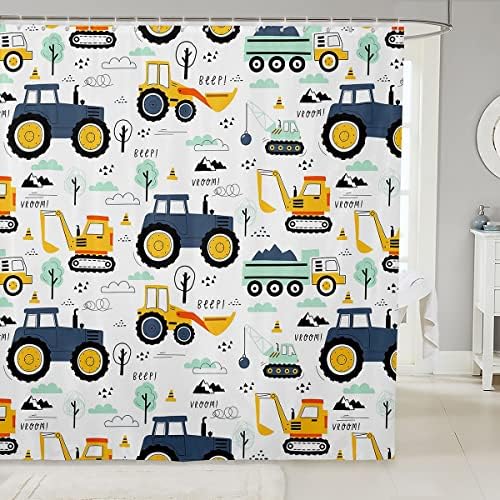 Kids Construction Shower Curtain with 12 Hooks