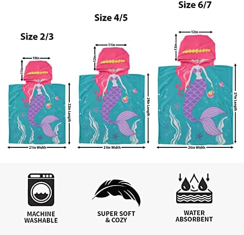 Wippette Mermaid Hooded Beach Towel for Kids 2-3T