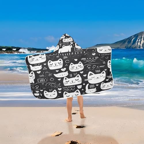 Cute Cartoon Cats Hooded Kids Bath Towel