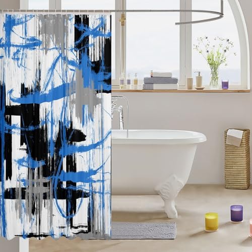 Feelyou Blue Grey Black 72x72 Shower Curtain Kids Abstract Art