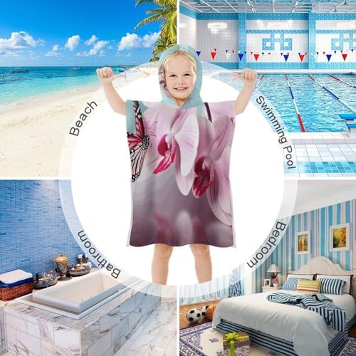 Kids Bath Towel with Hood and Butterfly Print