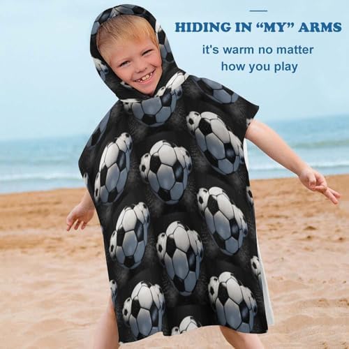 Kids Soccer Ball Printed Hooded Bath Towel