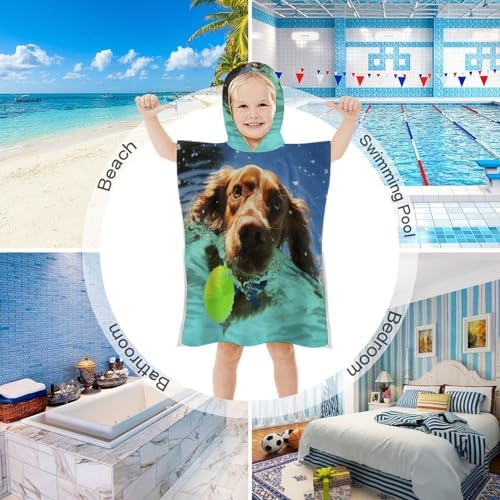 Kids Hooded Bath Towel with Funny Swimming Dog Print