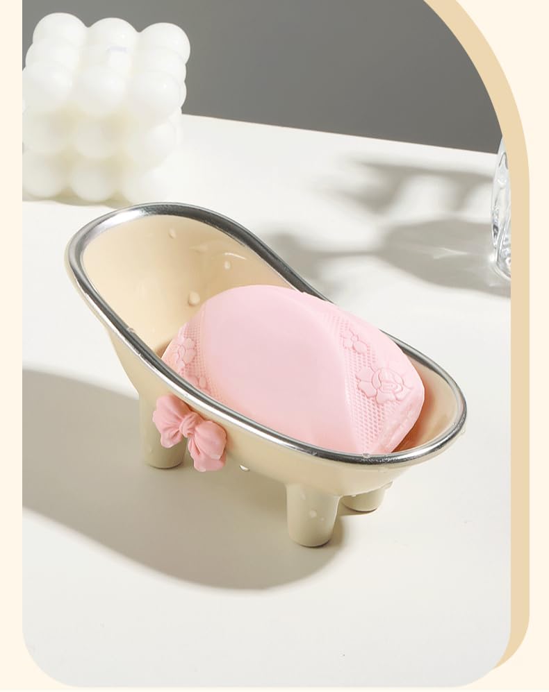 Whimsical Bathtub Shaped Soap Dish with Pink Bow