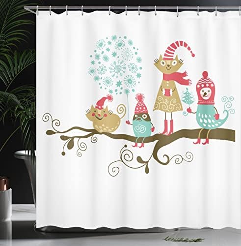 Ambesonne Christmas Shower Curtain with Animal Costume Branches Pink Teal 69x70 Inches