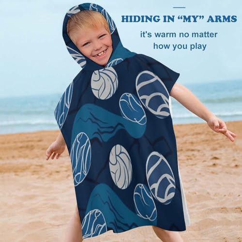 Kids Bath Towel with Blue Volleyball Print