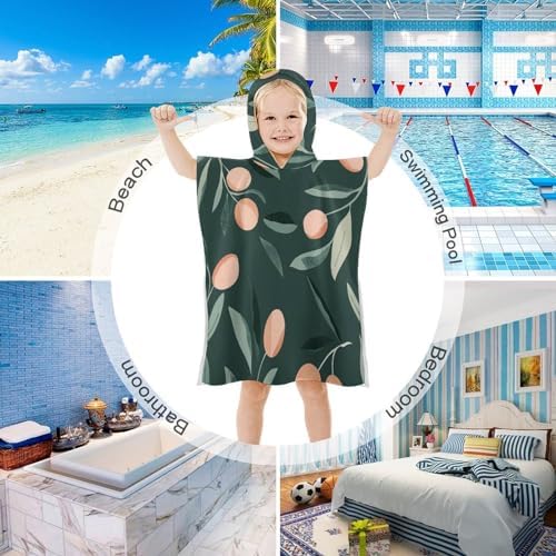 Kids Bath Towel with Hood Olive Leaves Print