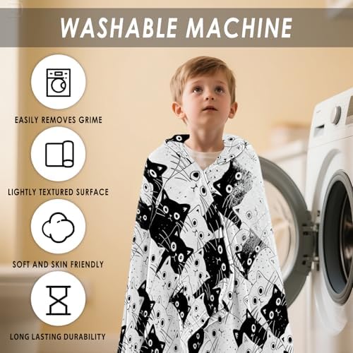 Black Cats Hooded Beach Towel for Kids