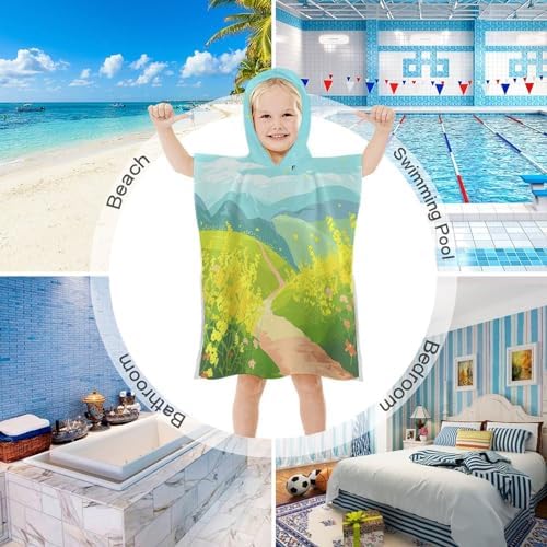 Kids Hooded Beach Towel with Flowers and Swallows Print