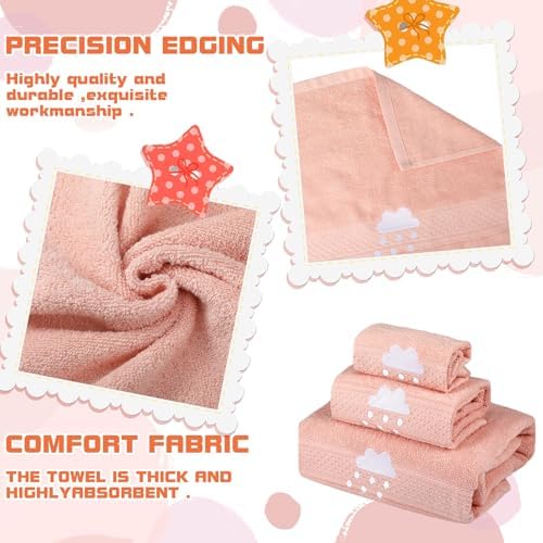 6 Pcs Kids Girls Bath Towel Set 100 Cotton Soft Embroidered