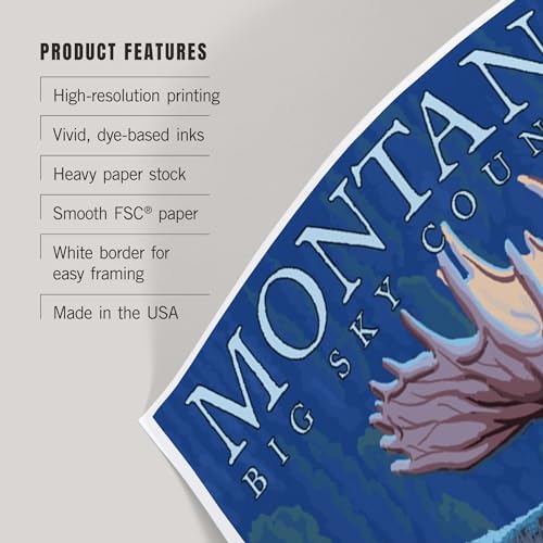 Lantern Press 8x12 Art Print Moose in Moonlight