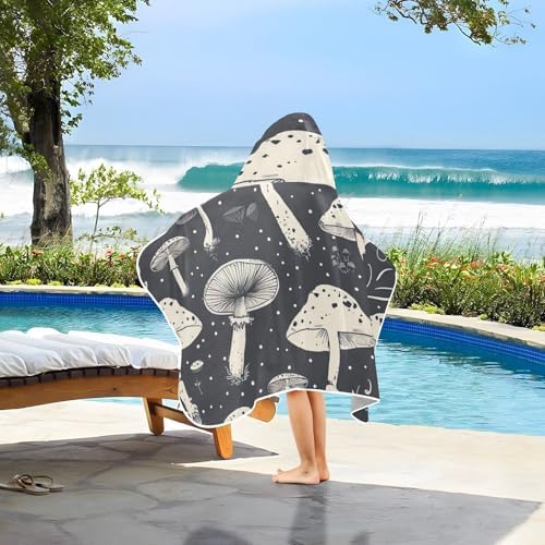 Mushrooms Black Kids Bath Towel 24x50 Hooded Towel for Children