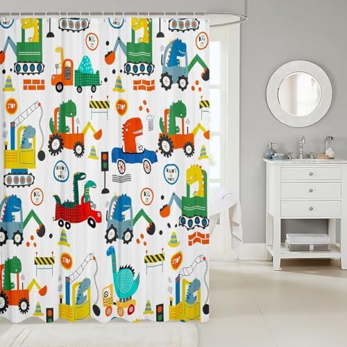 Feelyou Excavator Bath Curtain 72x72 Kids Dinosaur Shower Curtain Set